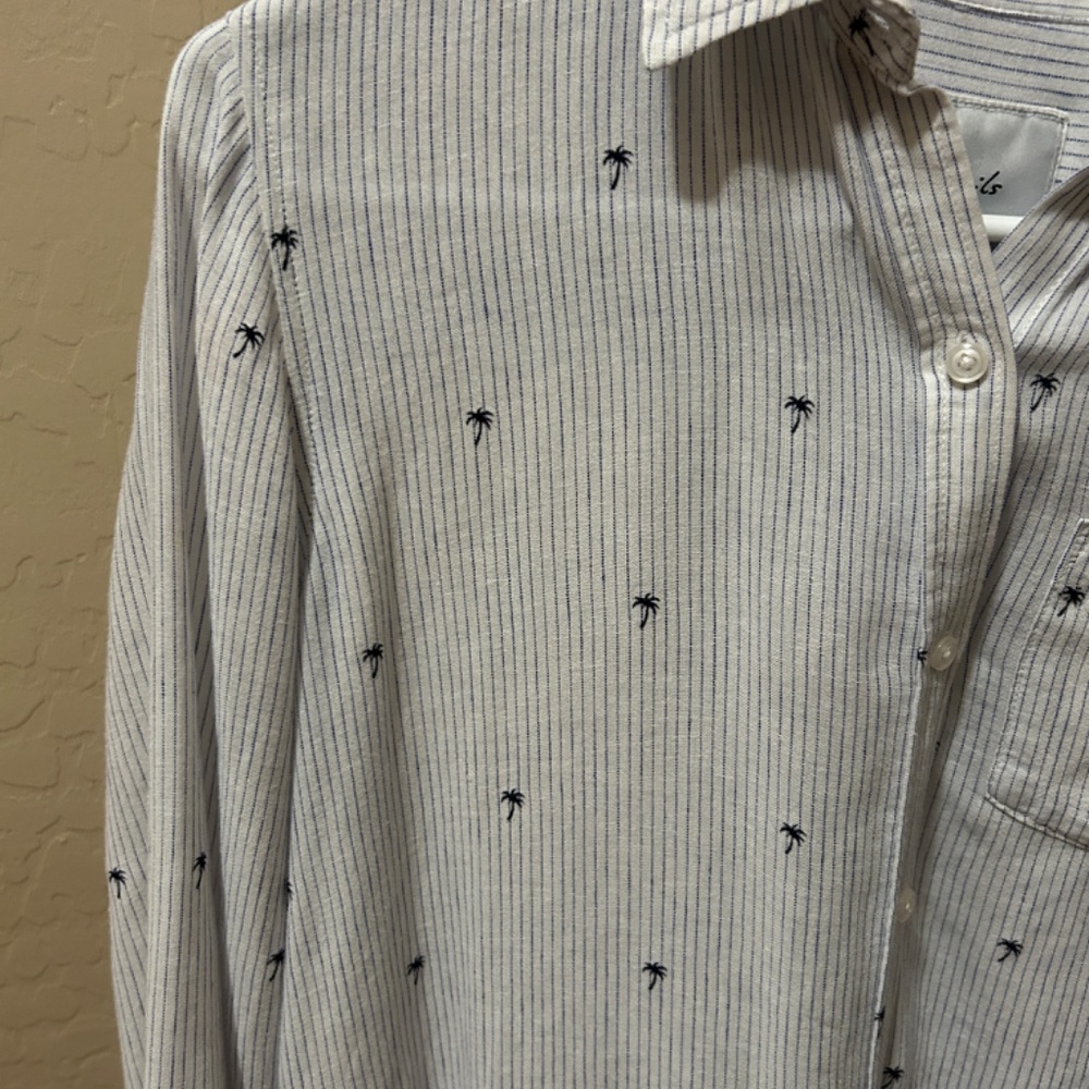 Women's Rails Charlie Mini Palms Royal Blue Stripe Cotton Button Down - XS - Picture 7 of 11